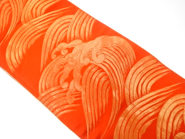 JAPANESE KIMONO / ANTIQUE FUKURO OBI / SILK / REVERSIBLE / WOVEN ROUGH WAVE